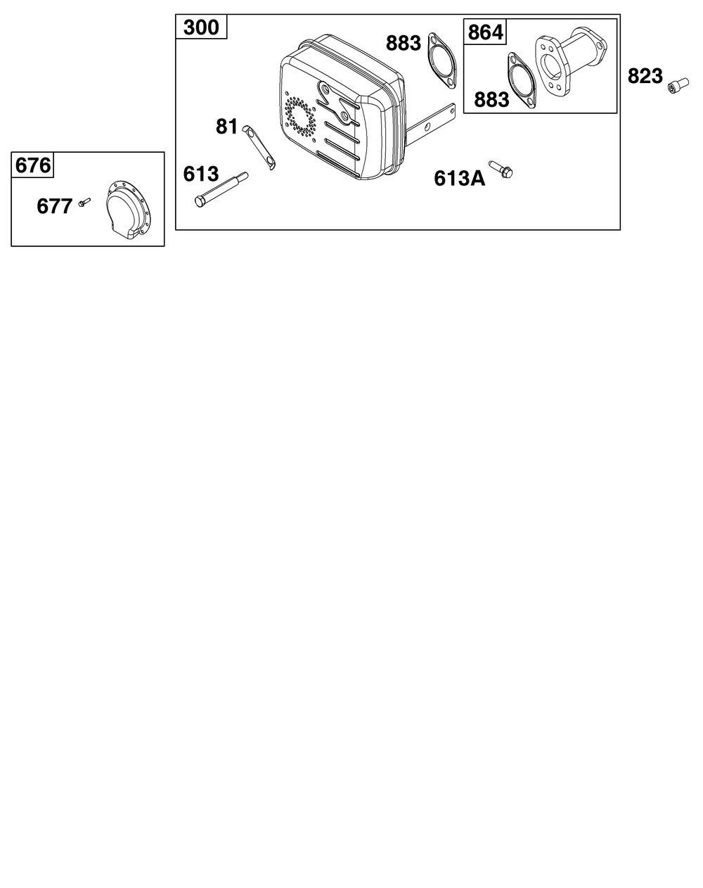 Exhaust Group Diagram and Parts List for 33S877-0012-B5 200000 - 399999 Briggs and Stratton Engine